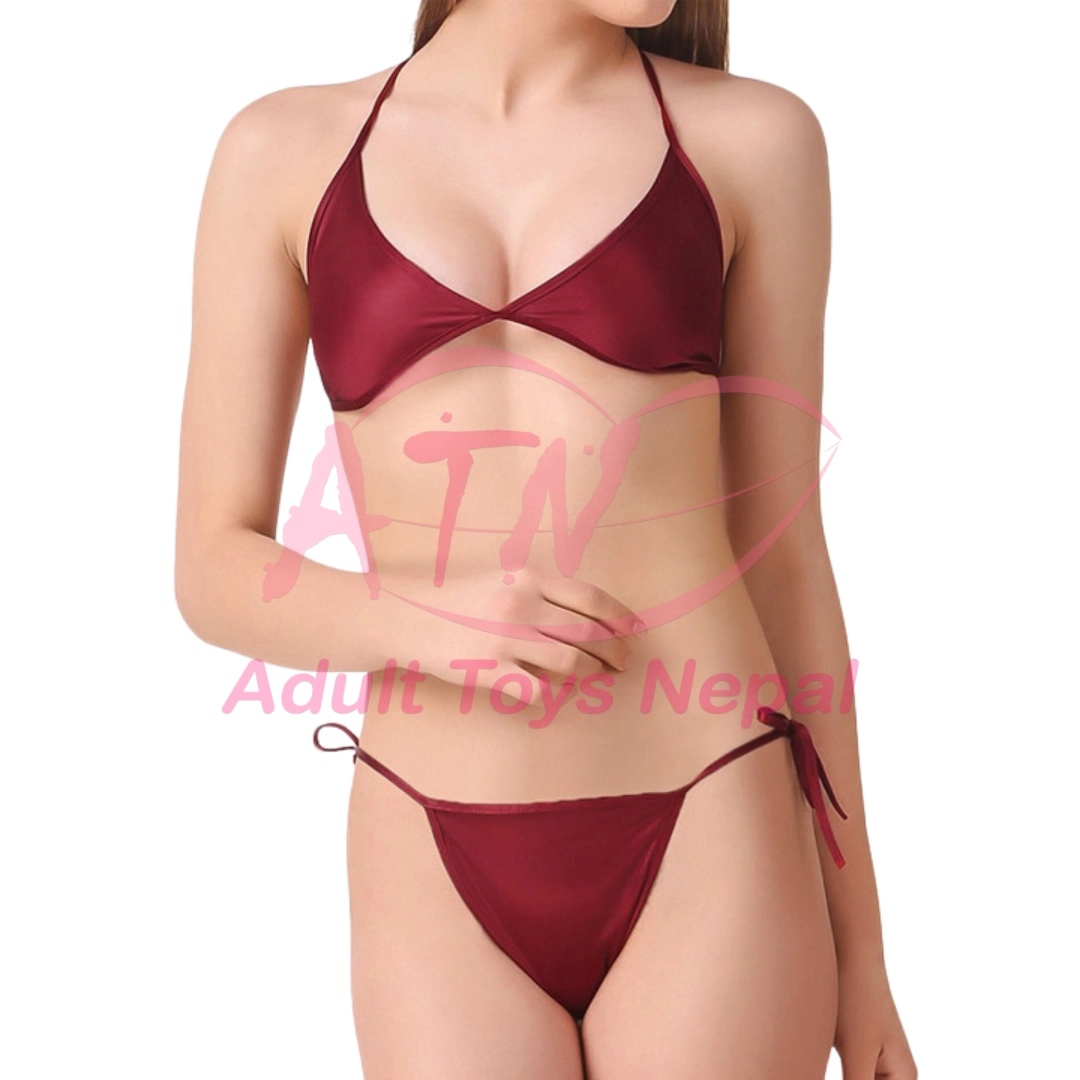Maroon Lace Sexy Babydoll Lingerie Set For Girls photo 2